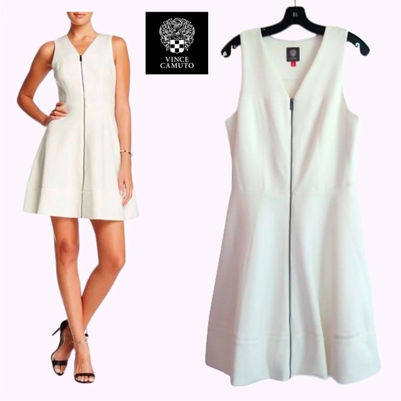 Vince Camuto white scuba fit and flare dress NWT SIZE 6 - Picture 2 of 11
